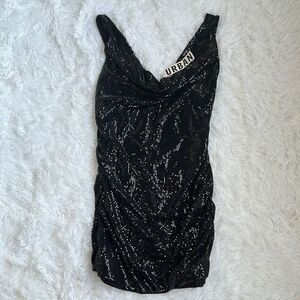 NWT Urban Outfitters Sparkly Sequin Cowl Neck Dress in Black size Large